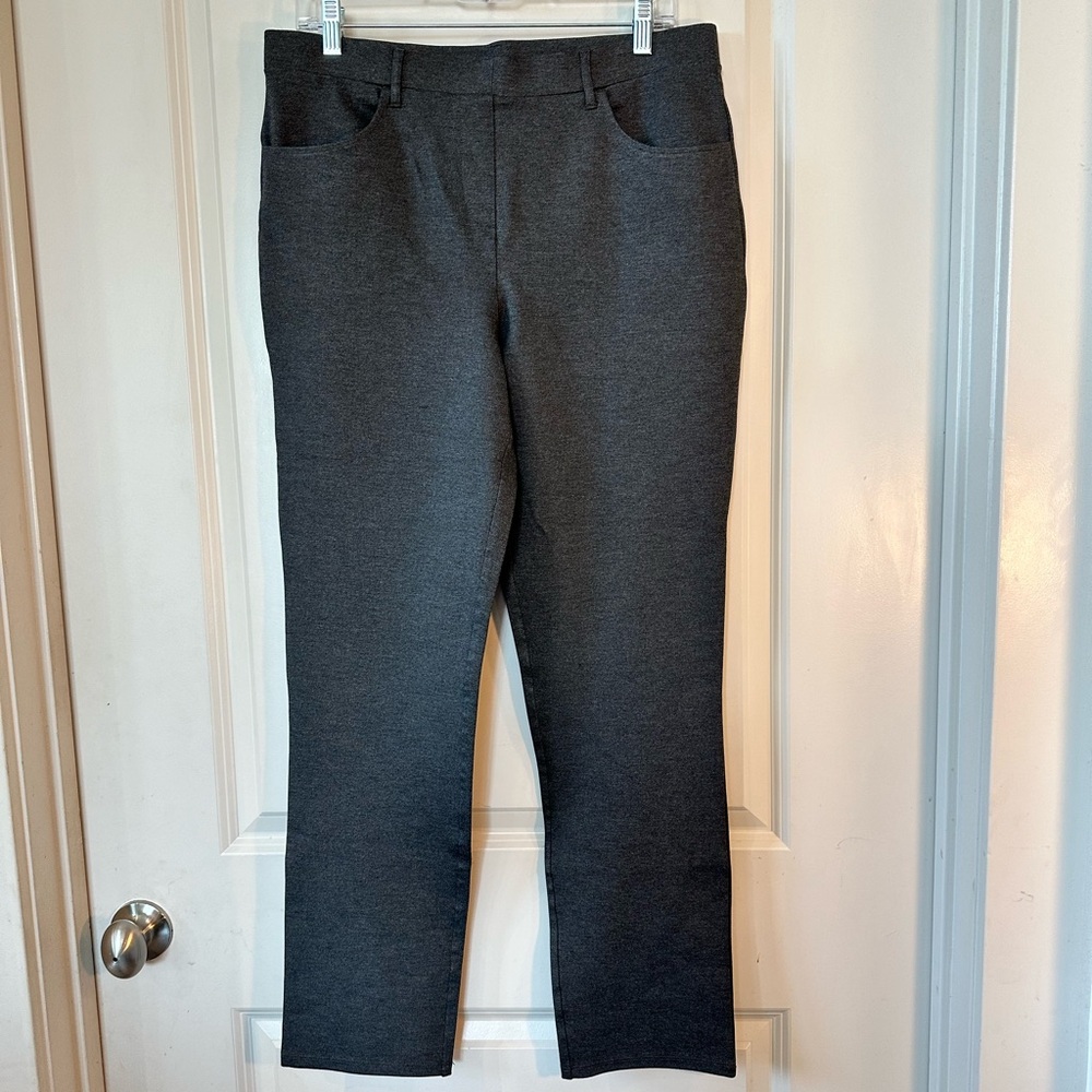Quince Charcoal Grey PullOn Ponte Elastic Waistband Straight Leg Trouser Pants.